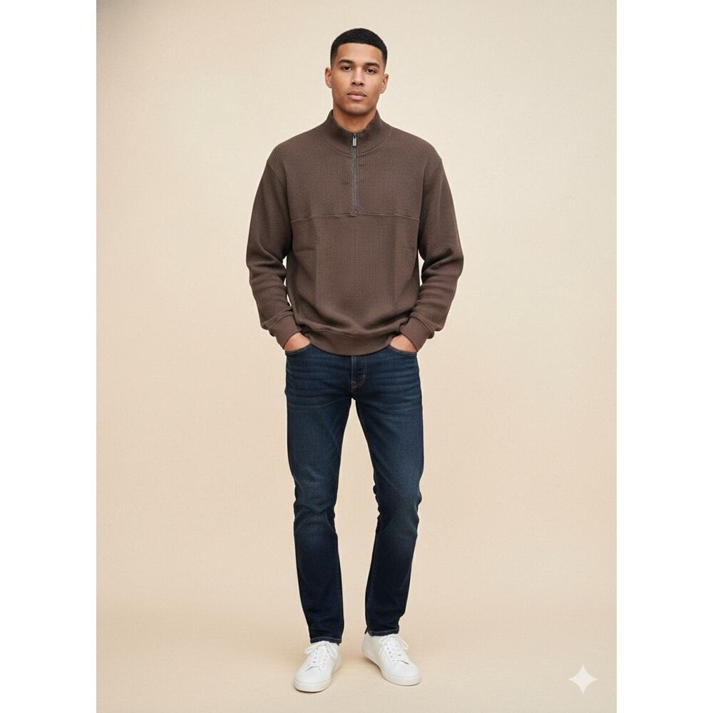 Cotton Citizen Cooper Half Zip Thermal Waffle Knit Espresso brown Men Sz L NWT